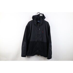 Vintage 90s Ralph Lauren Mens 2XL Faded Polartec Fleece Hooded Jacket Black